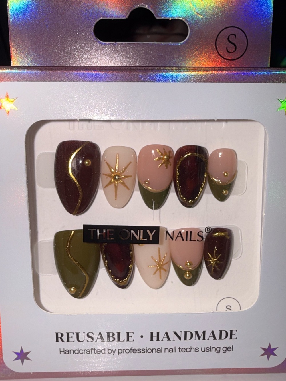 The Only Nails Reusable Handmade Press-On Nails in Olive, Gold & Nude